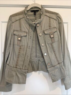 White House Black Market Olive Utility Jacket with Contrast Trim